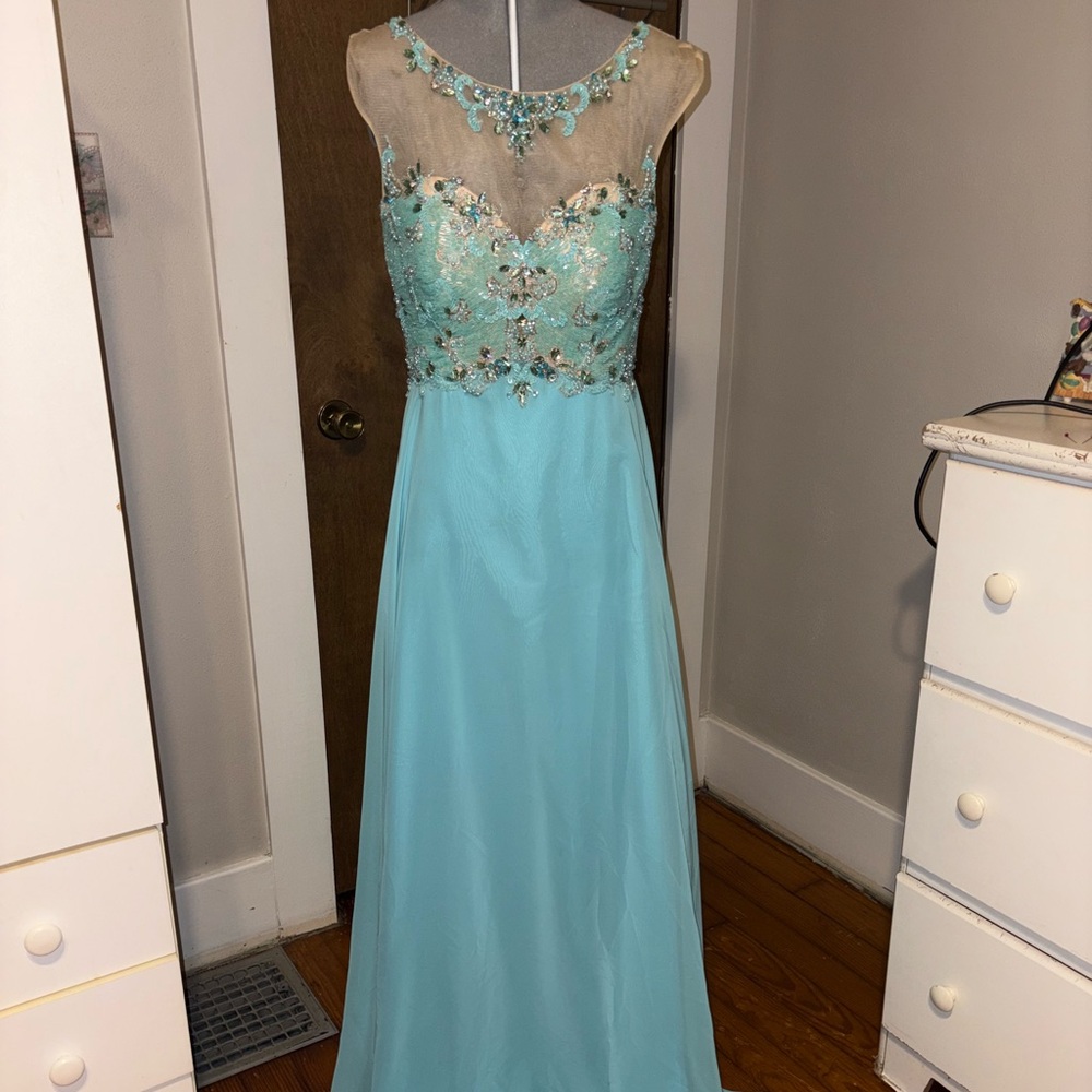 Floor length aqua size 8 open back